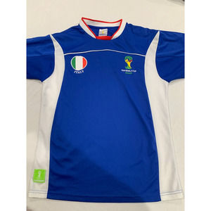 Fifa World Cup Brasil Italy Men's Medium Blue V-Neck Soccer Jersey